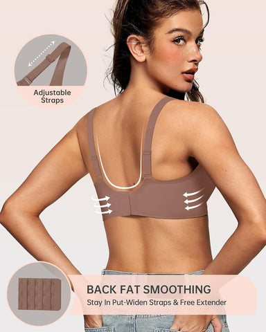 OEAK Womens Jelly Bras Wireless Deep V Comfy Push Up Tshirt Bras XXL Coffee