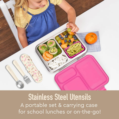 Bentgo Kids Stainless Steel Utensil Set - Reusable Fork, Spoon & Storage Case, PFAS- & BPA-Free, Easy-Grip Handles, Lightweight, Dishwasher Safe, School Lunch, Travel & Outdoors (NEW Cowgirl Dreams)
