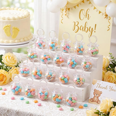Nuenen 24 Pcs Baby Shower Favors, Mini Pacifier Candy Bottles 3.15", Clear