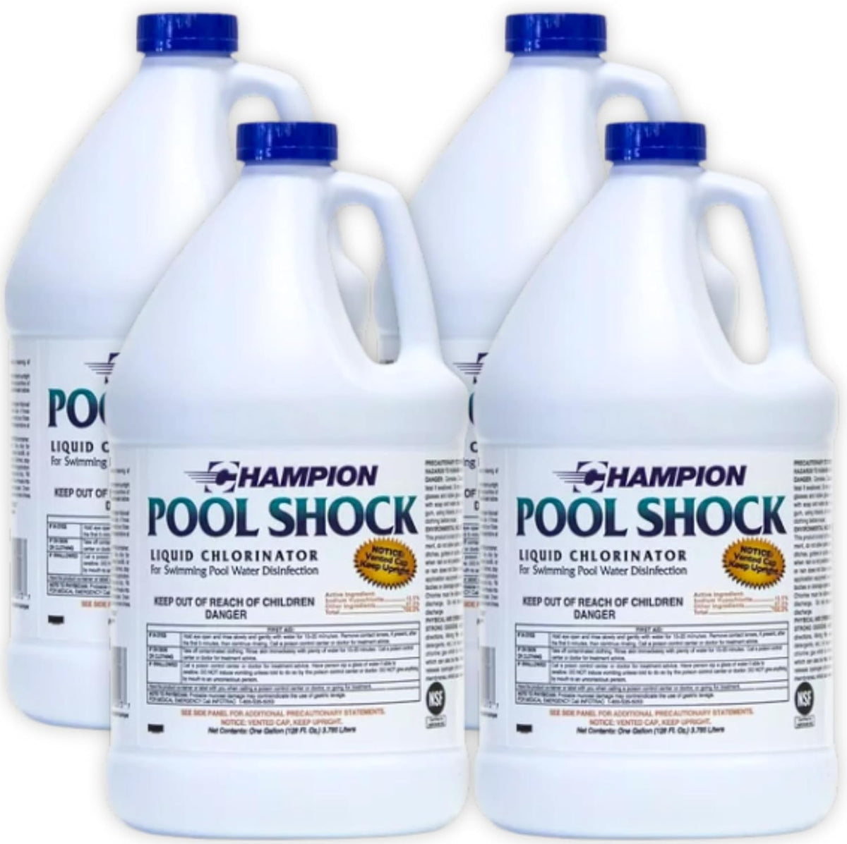 EZ POOLS Champion Liquid Chlorine (4-Pack) - Swimming Pool & Spa Liquid Shock Treatment - Raises Chlorine - 4 Gallons