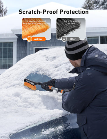 AstroAI 40" Snow Brush and Ice Scrapers for Car Windshield, Detachable Snow Scrapers with Ergonomic Foam Grip for Cars, Trucks, SUVs (Heavy Duty ABS, PVC Brush, Orange)