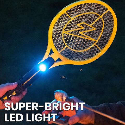 ZAP IT! Rechargeable Electric Fly Swatter Racket - 4,000-Volt Mosquito Zapper with USB Charging Cable and Super-Bright LED Light -Small- Safe 3-Layer Mesh, Yellow, Bug Zapper for Indoors and Outdoors