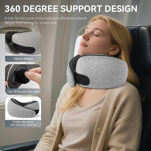 SZXYX Travel Pillows - 100% Pure Memory Foam Neck Pillow for Airplanes, Comfortable Breathable Cover, 360° Support Stowable Pillows for Sleeping, Car, Airport Travel Essentials, Dark Gray