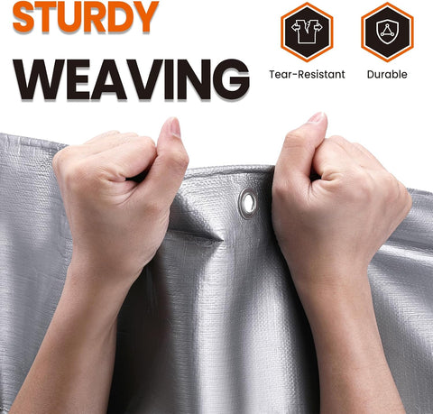 10x12 FT Tarp Waterproof, 16 Mil Tarps Heavy Duty Waterproof Multipurpose Protective Cover UV Resistant Rip & Tear Resistant with Grommets Reversible for Home Boats Cars Camping