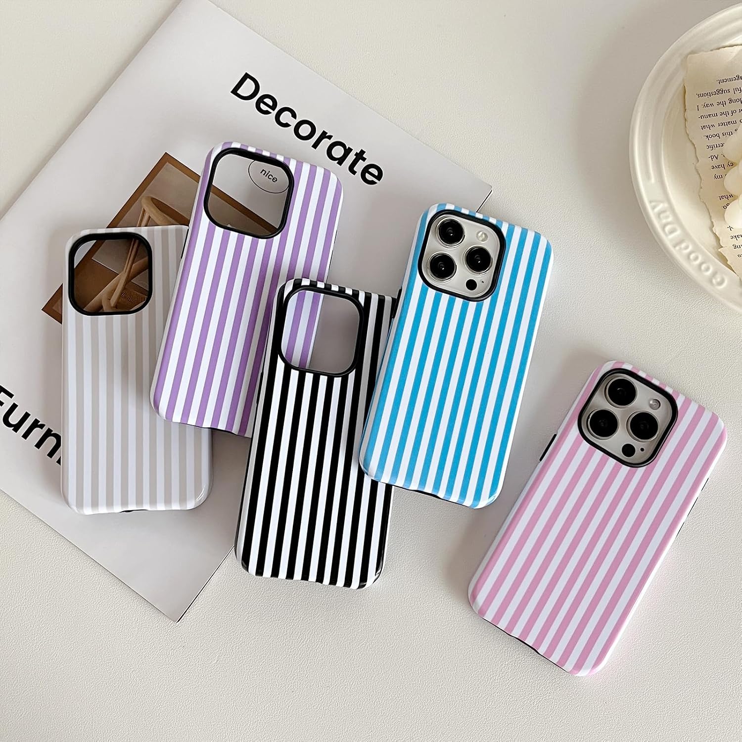 Longlayss Compatible with iPhone 15 Pro Max Case Cute Striped Phone Case