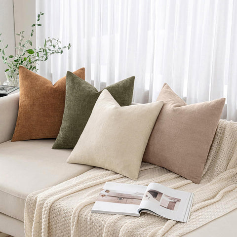 MIULEE 24x24 Inch Euro Textured Chenille Throw Pillow Covers Irish Cream