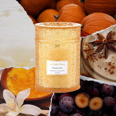 LA JOLIE MUSE Pumpkin Chai Scented Candles for Home, 19 oz Natural Soy Wax