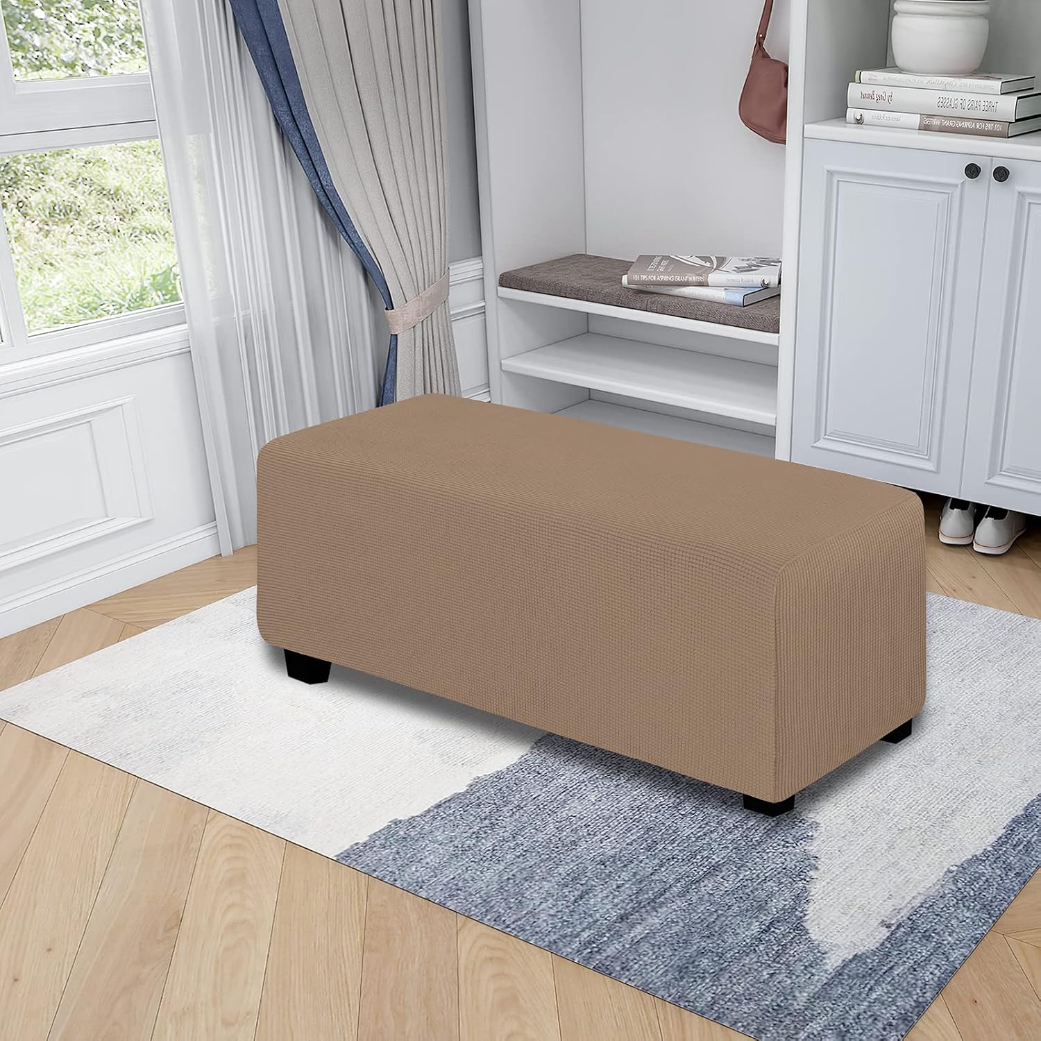 Easy-Going Stretch X-Large Rectangle Ottoman Cover Camel