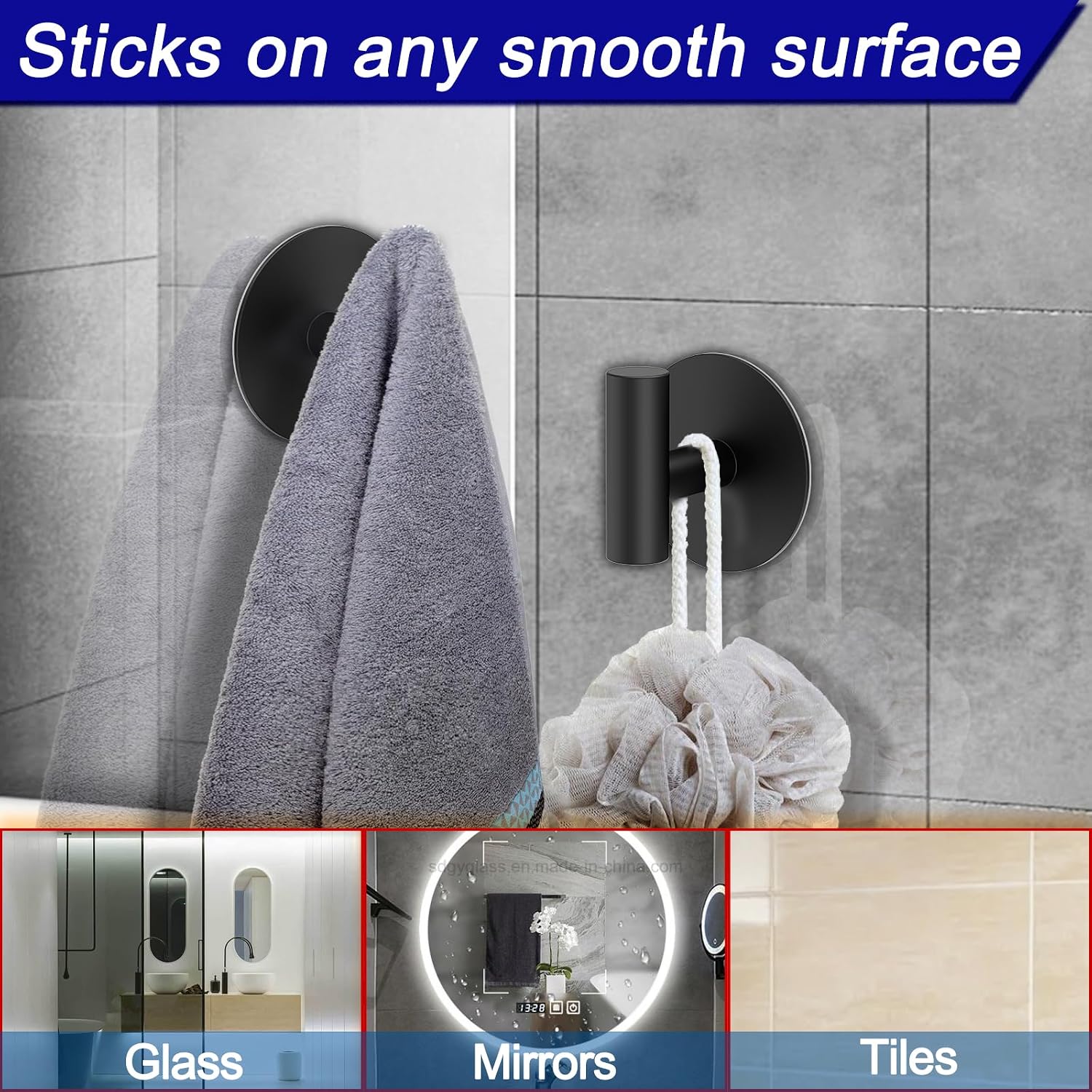 Bntuk Adhesive Wall Towel Hooks, No Drill Waterproof Bathroom Shower Hooks