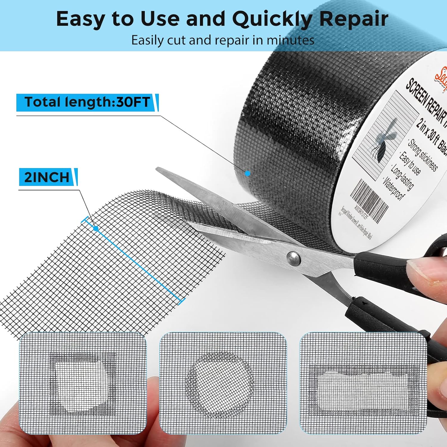 Secopad 2" x 360" (30FT) Screen Repair Tape, Screen Repair Kit, Black