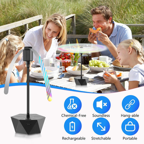 Fly Fans for Tables Rechargeable Fly Repellent Fans for Indoor Outdoor Keep Flies Away, Flies Spinner Table Top with Holographic Blades, Bug Traps for Picnic, Party, BBQ (Black, 3Packs)