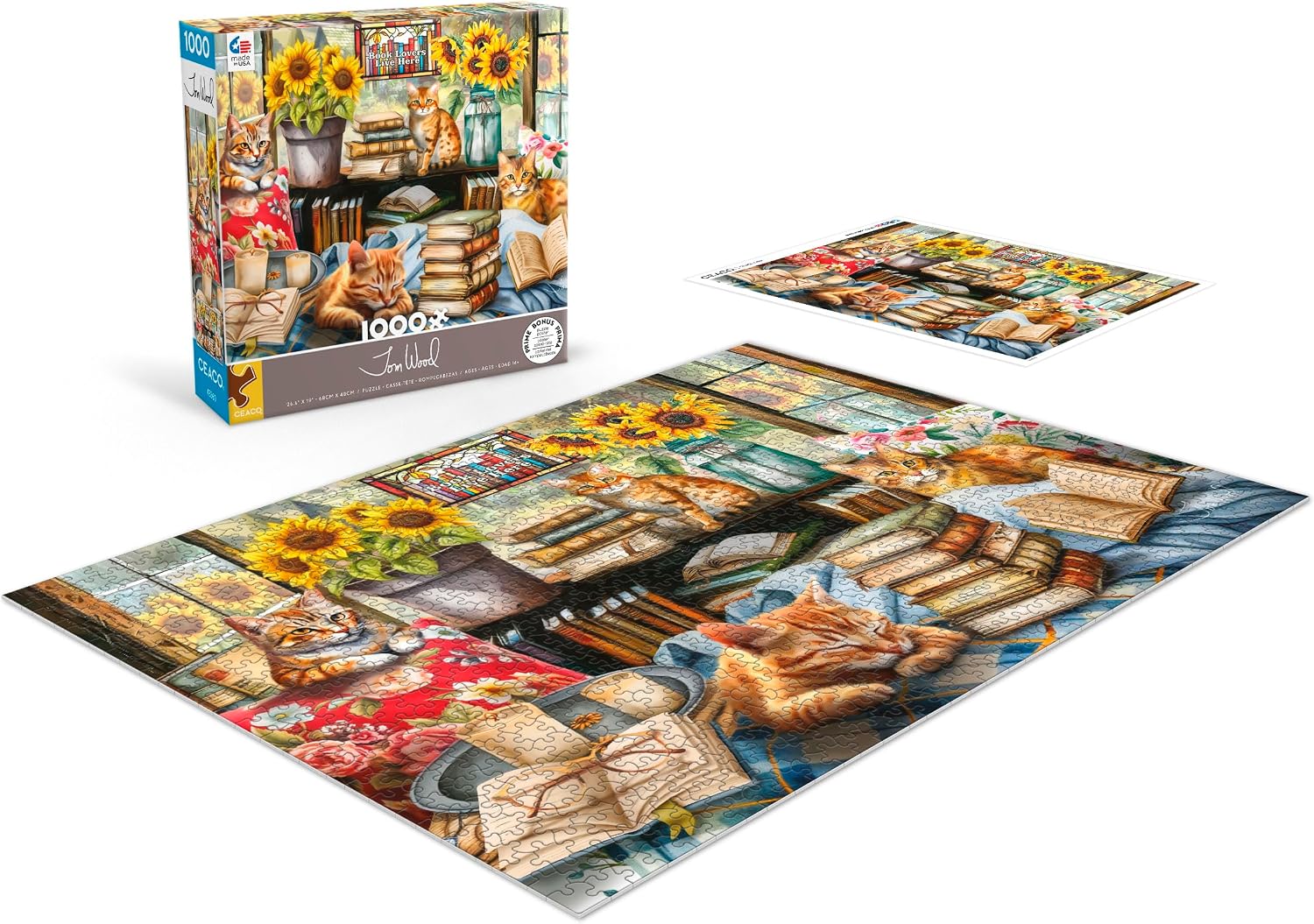 Ceaco - Book Lovers Live Here - Cats - 1000 Piece Jigsaw Puzzle for Adults