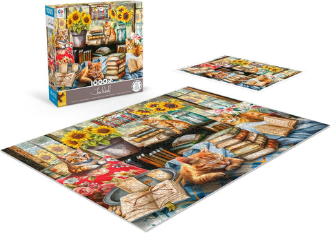 Ceaco - Book Lovers Live Here - Cats - 1000 Piece Jigsaw Puzzle for Adults