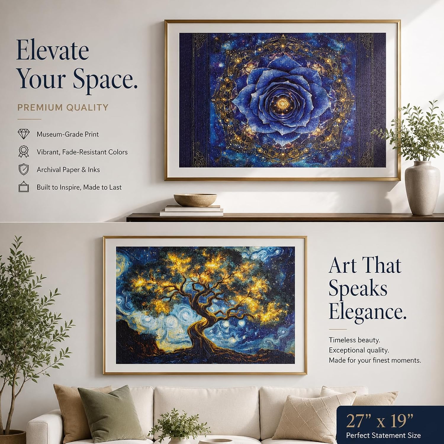 1000 Piece Puzzle for Adults, 2 Pack Botanical and Cosmic Plant Theme, Starry Rose and Tree Design, Challenging Jigsaw Puzzles for Game Night, Ideal for Plant Lovers