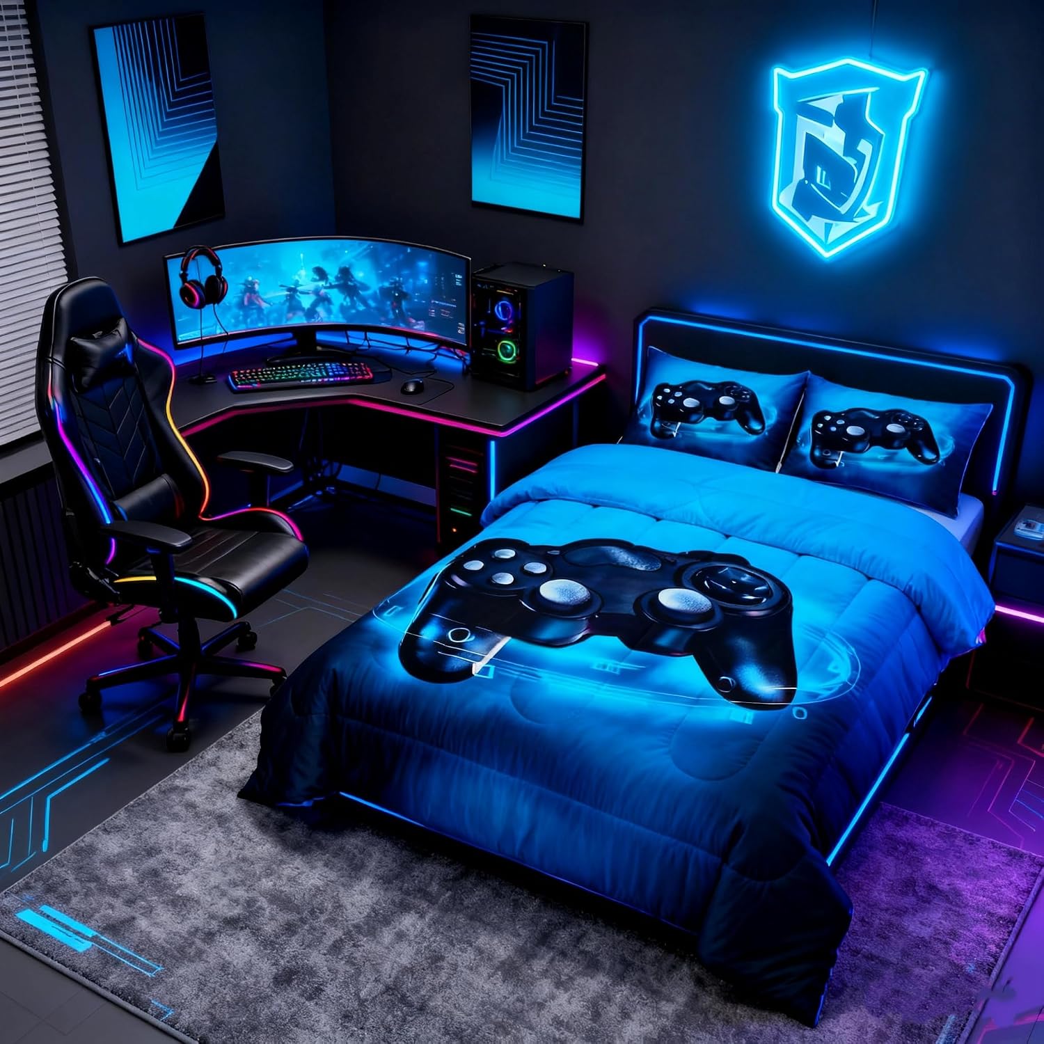 Feelyou Gamer Bedding Set Twin Size for Kids Boys Girls for Boys
