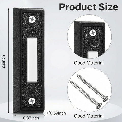 Saillong 1 Piece Lighted Doorbell Button, Black, White Light