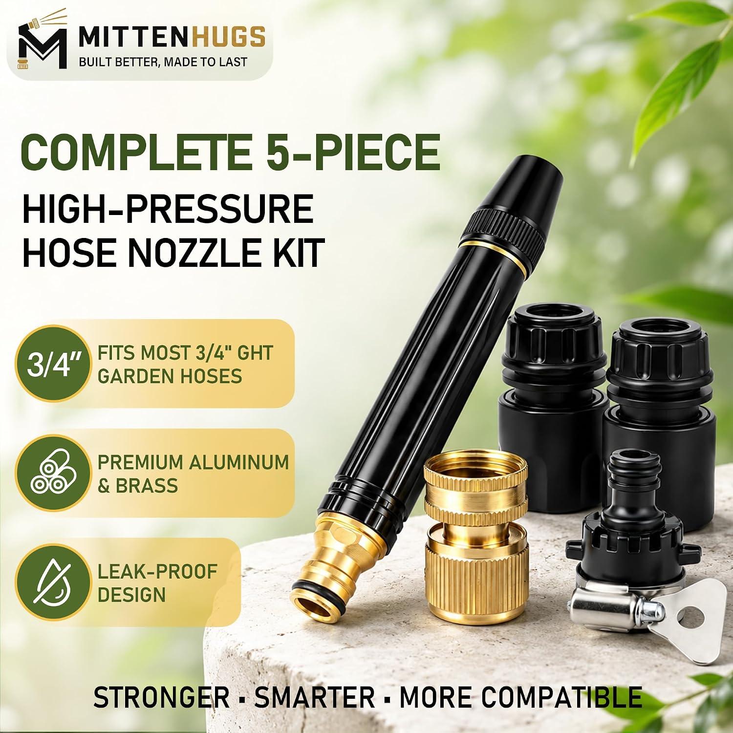 High Pressure Hose Nozzle Metal Fits US Garden Hoses with 3 Spray Modes