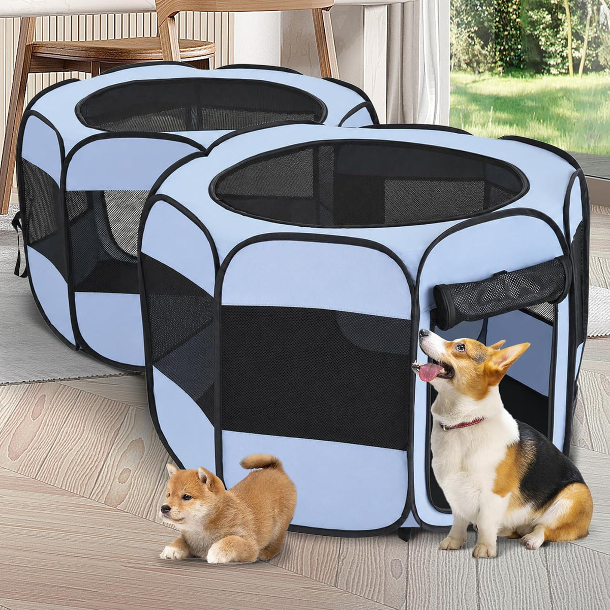 2-in-1 Pop Up Dog Playpen Cat Pet Puppy Playpen, Non-Detachable