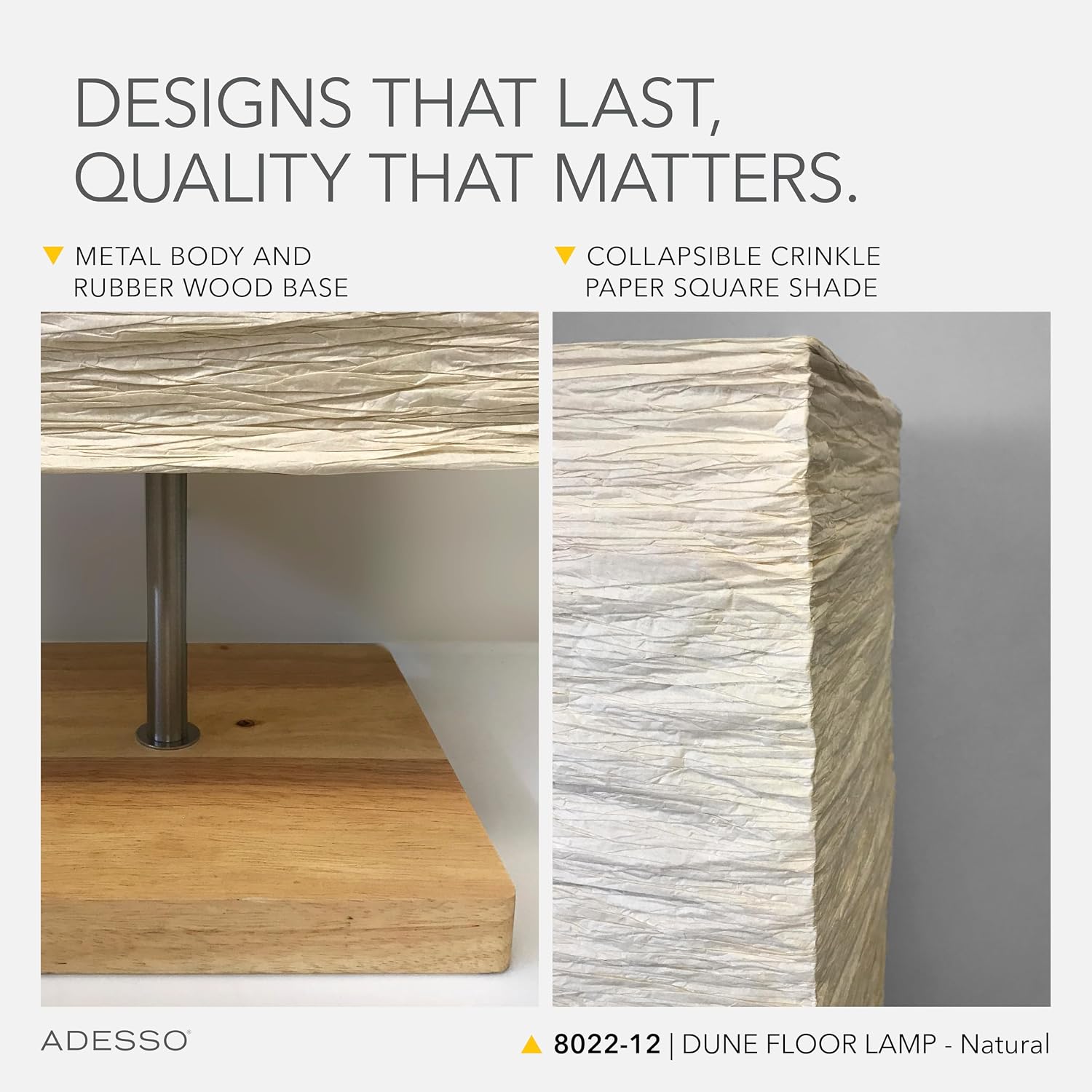 Adesso 3-Light Floor Lamp, Natural Wood & Beige, Adjustable, 58”