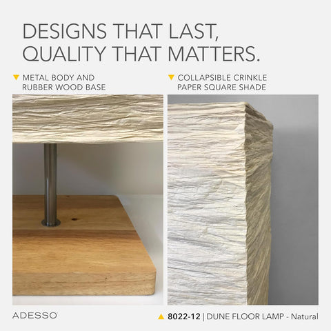 Adesso 3-Light Floor Lamp, Natural Wood & Beige, Adjustable, 58”