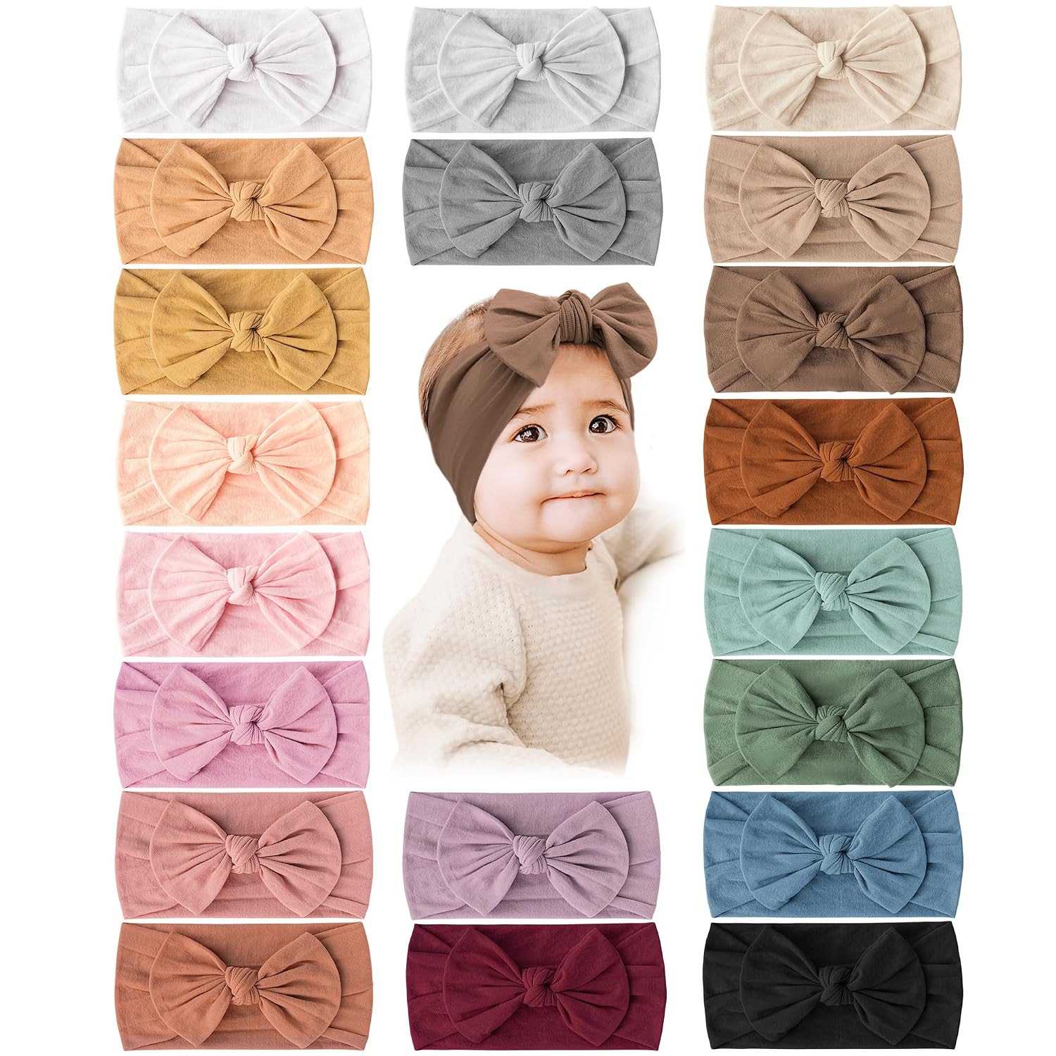 Prohouse 20 Pcs Baby Girl Bows and Headbands, Elastics Nylon Hairbands