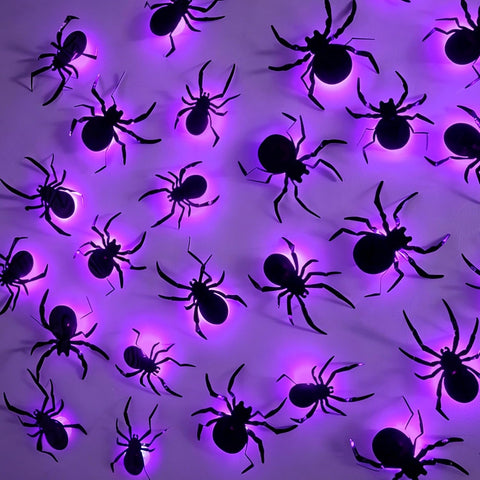 DR.DUDU 36 Pack Halloween Wall Decor Light up Spiders, Purple