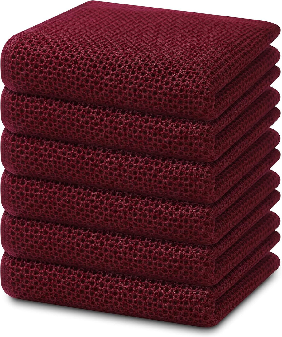 Homaxy 100% Cotton Waffle Weave Kitchen Dish Towels 6-Pack, Burgundy