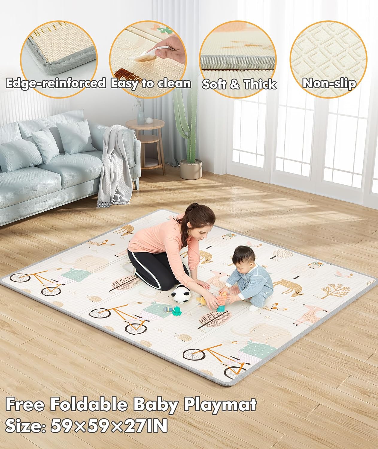 Mloong Baby Playpen with Mat, 71x59in Playpen for Babies and Toddlers, Grey