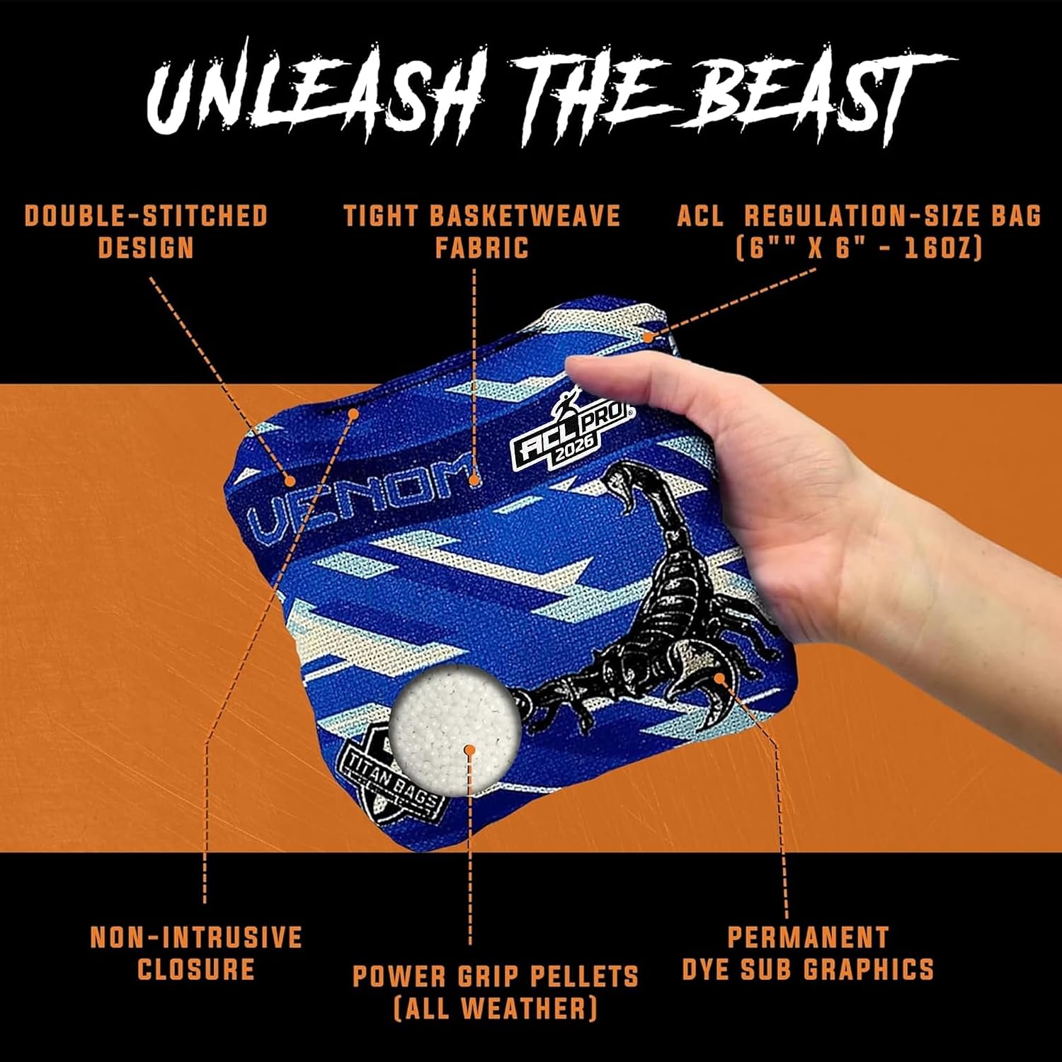 Titan Bags Venom ACL Cornhole Bags - Set of 4 - Speed 3/8