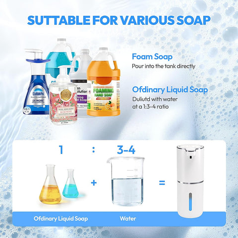 2 Pack Automatic Foaming Soap Dispenser,Touchless Foam Soap Dispenser,12.8oz Rechargeable Wall Mounted Smart for Bathroom and Kitchen Dish Soap,Easy for Toddlers(White)
