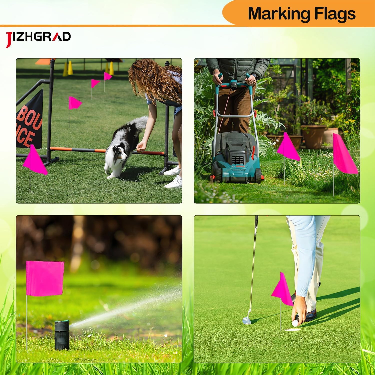 50Pack Pink Marking Flags, JIZHGRAD 13x4x5 Inch Marker Flags Use for Yard & Lawn, Boundary & Dog Training, Survey & Landscape, Sprinkler & Surveyor, Garden & Construction, High Visibility, Sturdy, Versatile, UV & Weather Resistant