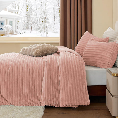BEDELITE Fleece Twin/Twin XL Comforter Set, Fluffy Bed Set, Dusty Pink