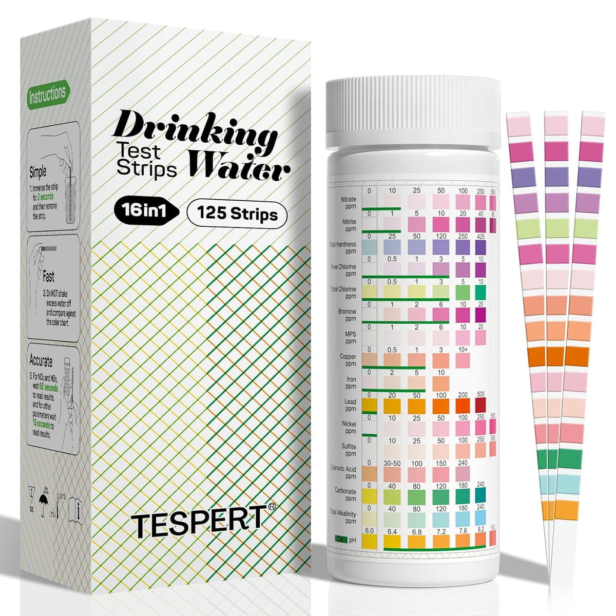 TESPERT 16in1 Water Test Kit 125ct, Lead Water Tester for Drinking Water