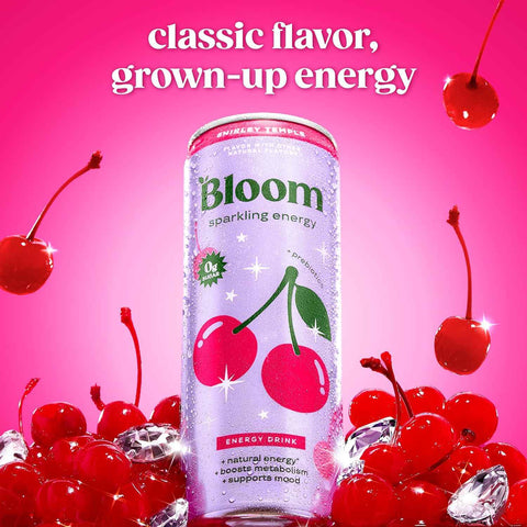 Bloom Nutrition Zero Sugar Energy Drink, Shirley Temple, 12oz 12pk
