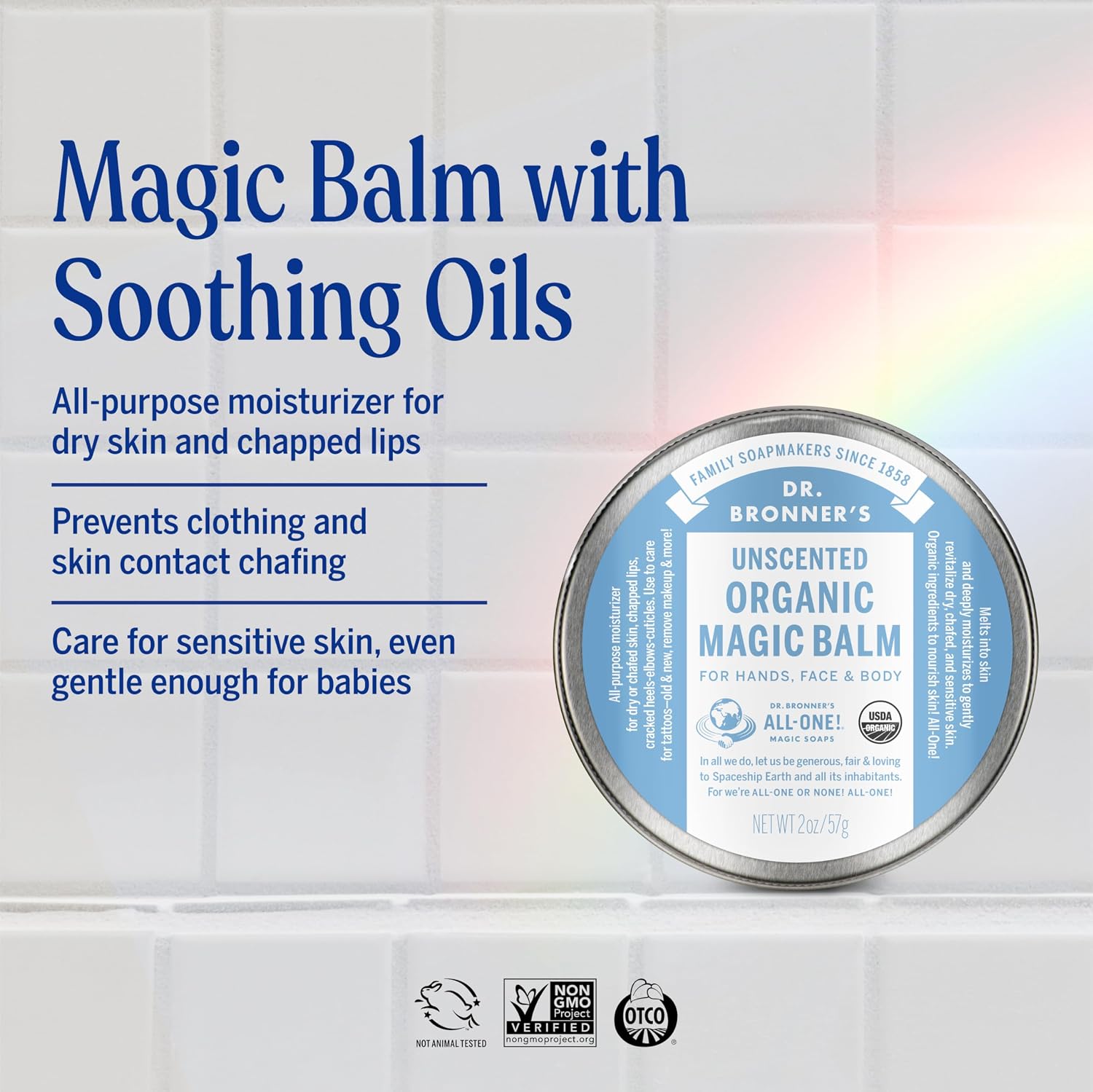 Dr. Bronner's - Organic Magic Balm - Baby Unscented, Made with Organic Beeswax & Hemp Oil, Moisturizes & Soothes Hands, Face & Body (2 oz, 2-Pack)