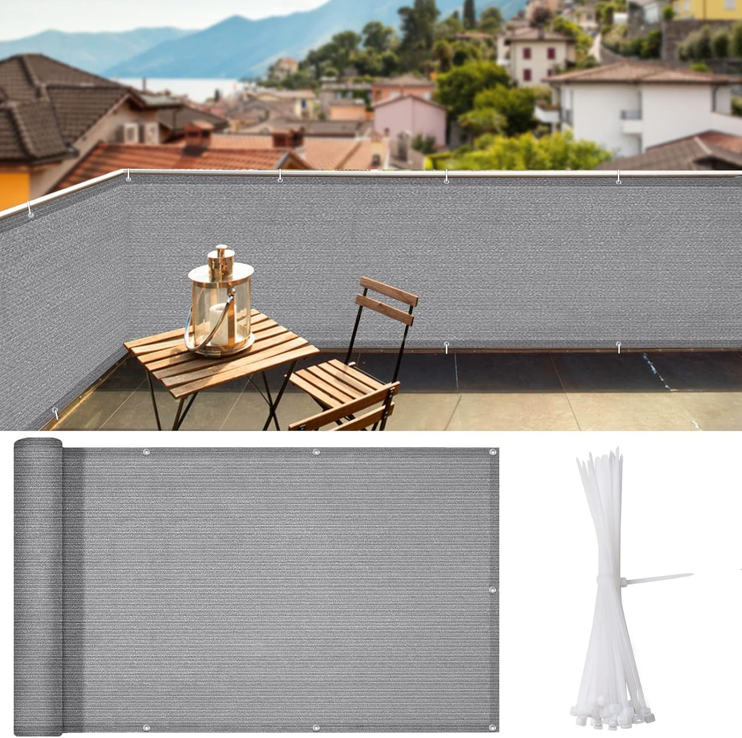 iCover 3x10ft Balcony Privacy Screen Fence, UV-Resistant Railing Fencing Cover for Porch Deck Patio Garden Backyard, Cable Zip Ties Included, Grey