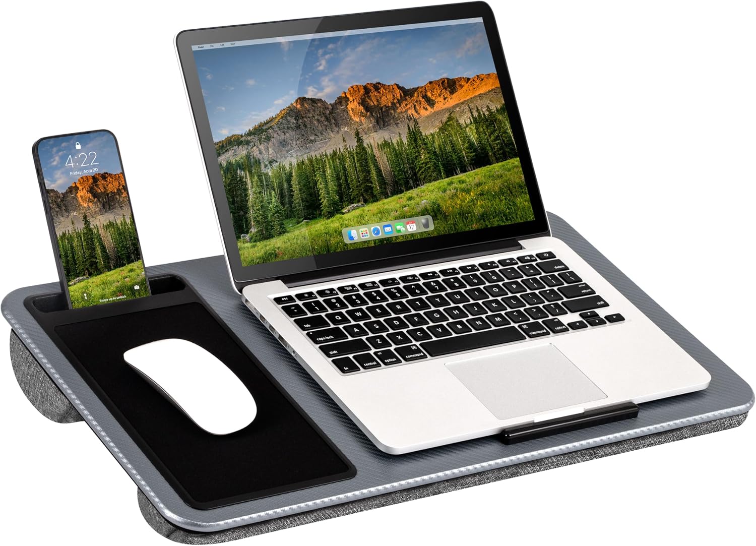 LAPGEAR Home Office Left-Hand Lap Desk – Silver Carbon, Fits 15.6” Laptops