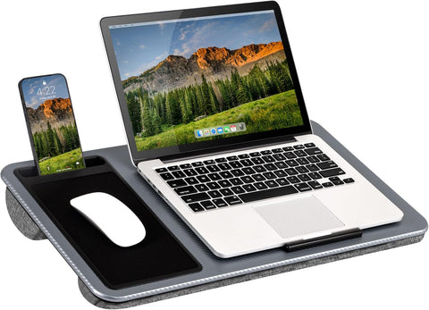 LAPGEAR Home Office Left-Hand Lap Desk – Silver Carbon, Fits 15.6” Laptops