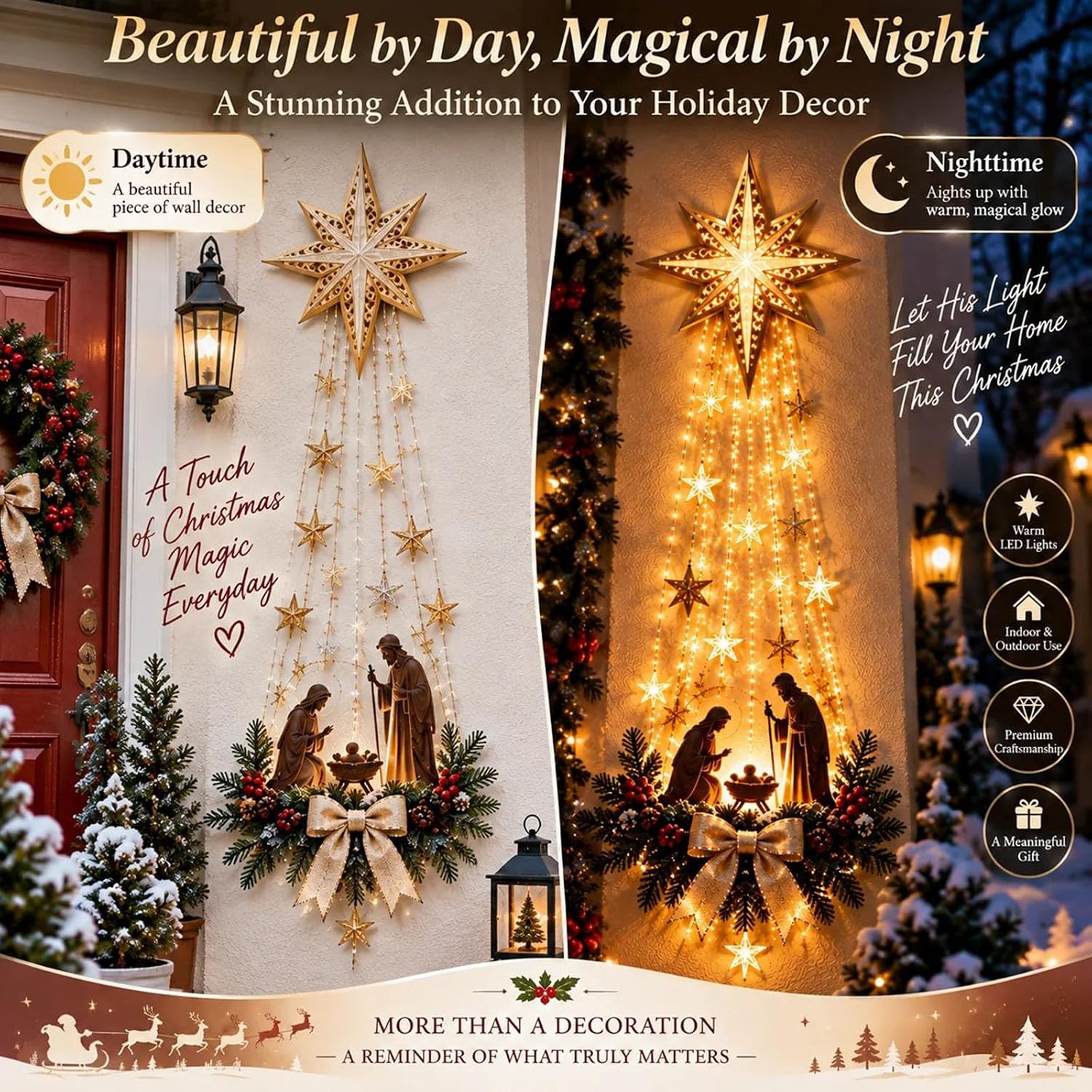 Lighted Nativity Wall Decor, Bethlehem Star of Faith，1PCS