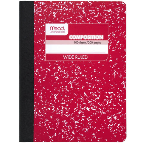 Mead Composition Notebook, Wide Ruled Paper, 7-1/2" x 9-3/4", 100 Sheets, Red Marble (09918AB5)
