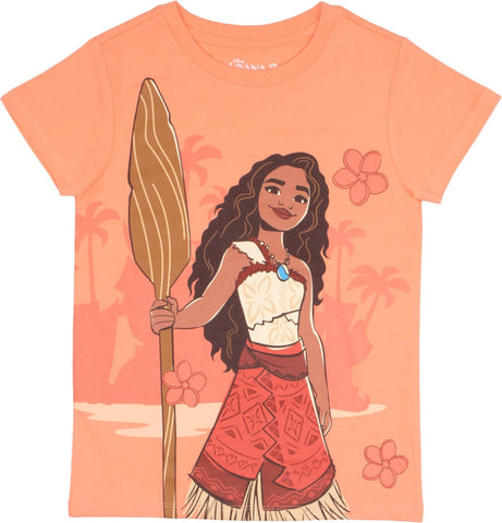 Disney Moana and Friends Girl's Graphic Print T-Shirt 2-Pack - Short Sleeve Tee Bundle for Kids