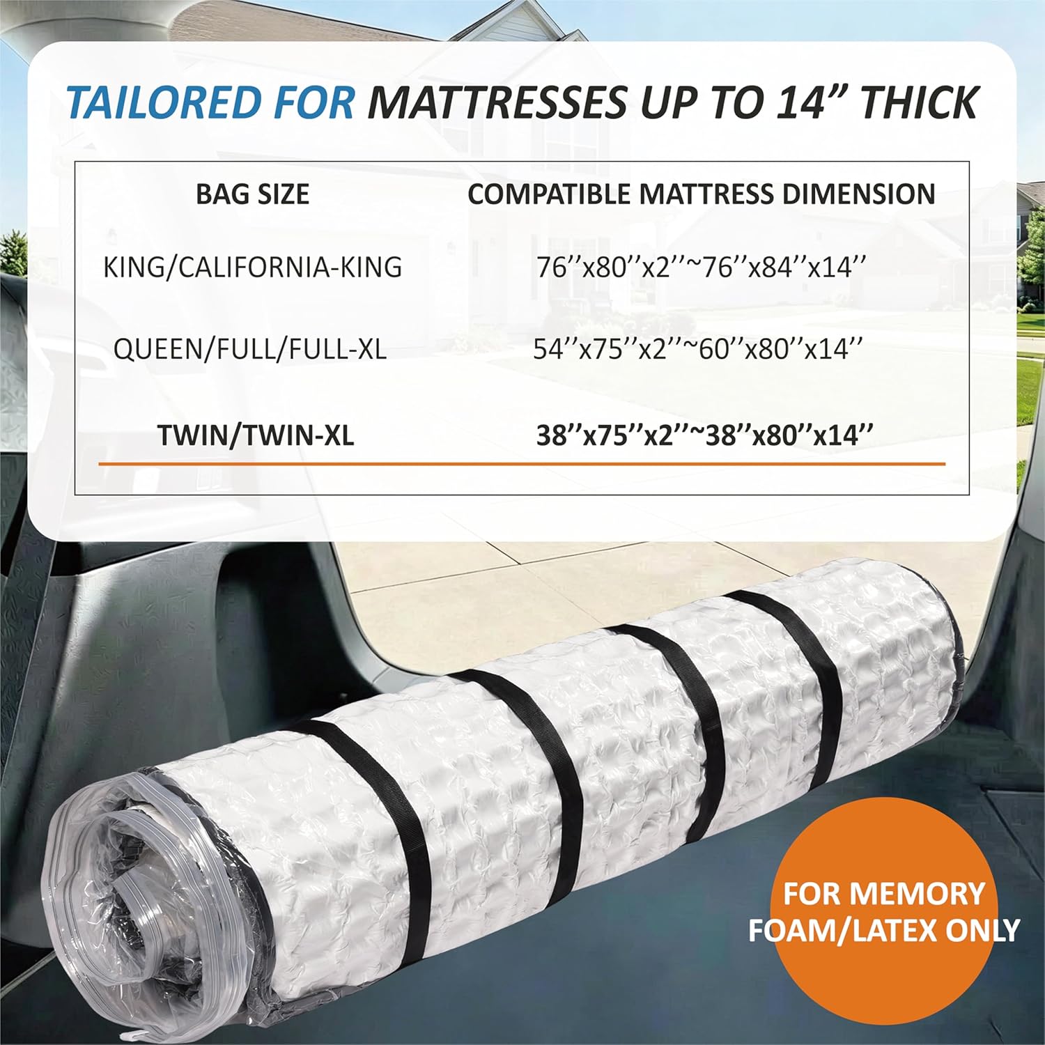 Foam Mattress Vacuum Bag with 4 Adjustable Straps, Twin/Twin XL