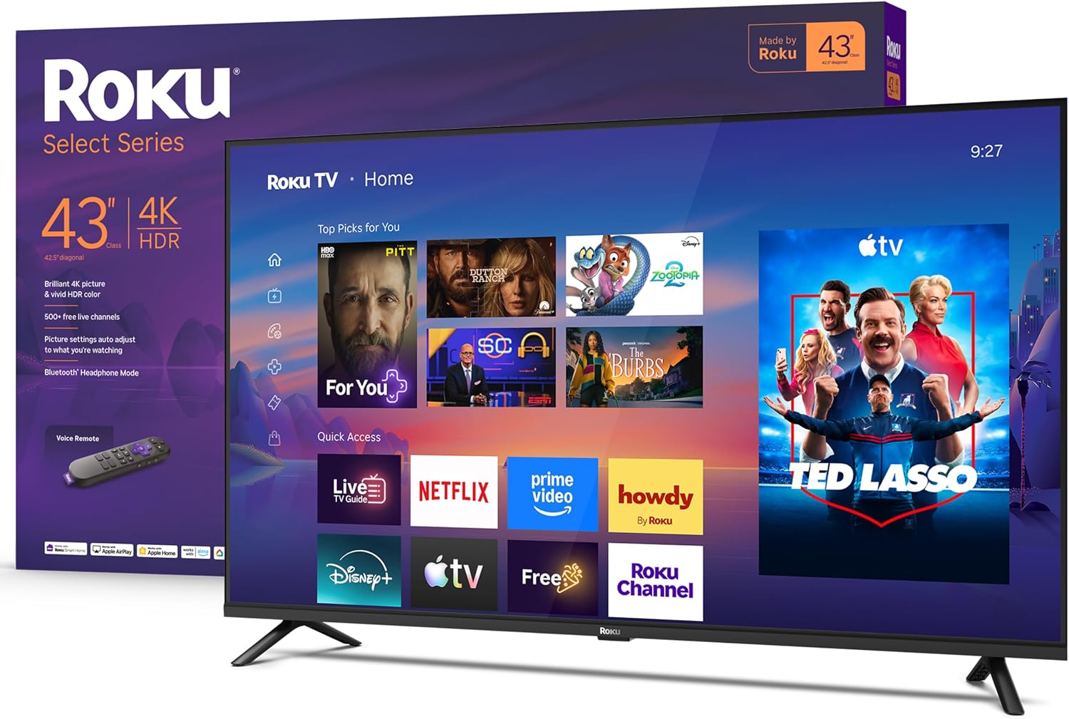 Roku Smart TV – 85-Inch Select Series, 4K HDR TV – RokuTV with Enhanced Voice Remote – Flat Screen LED Television with Wi-Fi TV Wireless Soundbar, Soundbar Exclusively for RokuTV