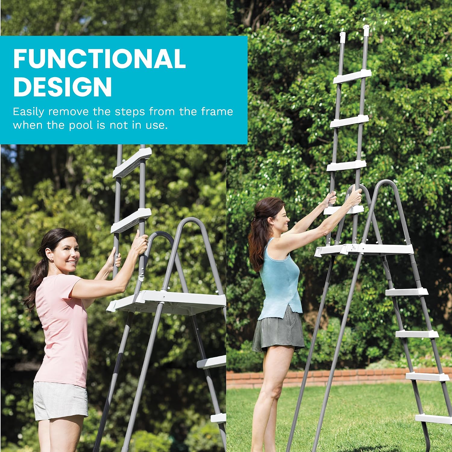 Intex 28077E Heavy Duty Deluxe Pool Ladder with Removable Steps for 52 Inch Depth Above Ground Pools