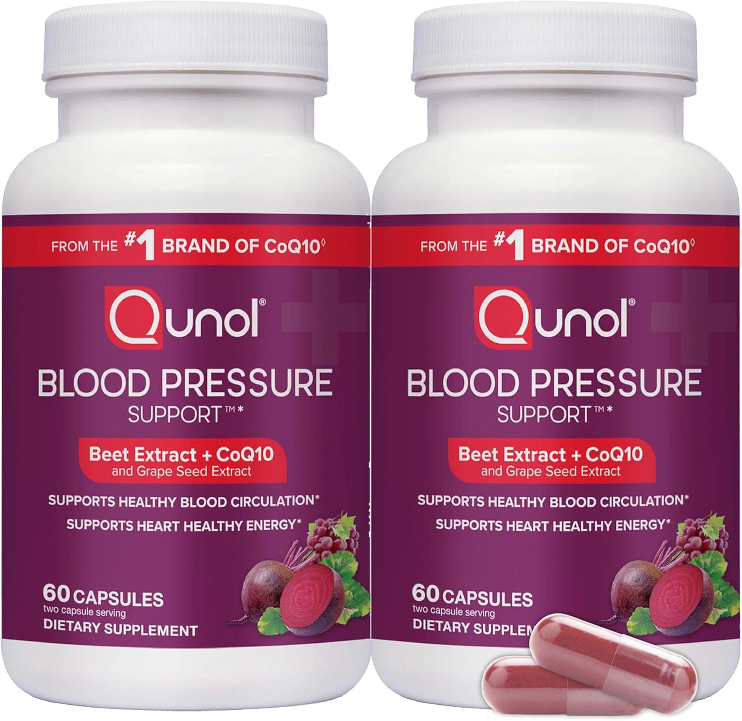 Qunol 3-in-1 Beet Roots Capsules with CoQ10, Blood Pressure Support, 120ct | Supports Healthy Blood Circulation & Heart Healthy Energy, From the #1 Brand of CoQ10, Vegetarian, No Synthetic Dyes