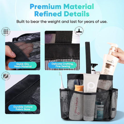 EUDELE Mesh Shower Caddy Portable for College Dorm Room Essentials, Shower Caddy Dorm with 9-Pocket Large Capacity for Beach, Swimming, Gym, Camping, Travel essentials