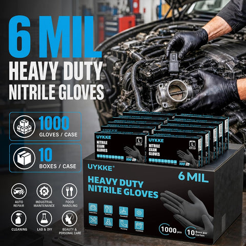 Nitrile Gloves HEAVY DUTY 6 Mil Disposable Rubber Black Gloves Large