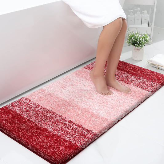 OLANLY Bathroom Rug Mat 44x24, Extra Soft and Absorbent Microfiber Bath Rugs, Non-Slip Plush Shaggy Bath Carpet Runner, Machine Wash Dry, Bath Mats for Bathroom Floor, Tub and Shower, Red