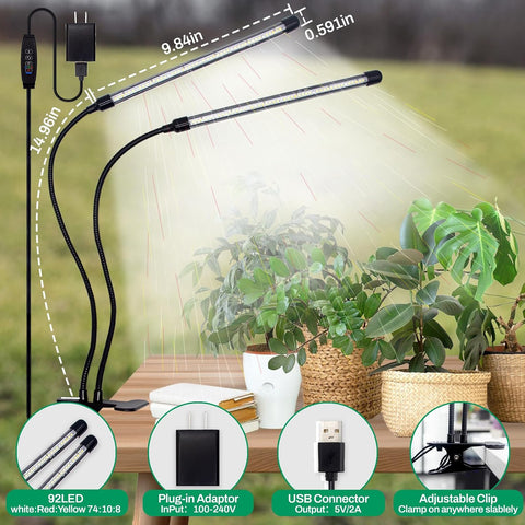 LEOTER Grow Lights for Indoor Plants - 84 LED Full Spectrum Clip Plant Growing Light (2 Heads Light)