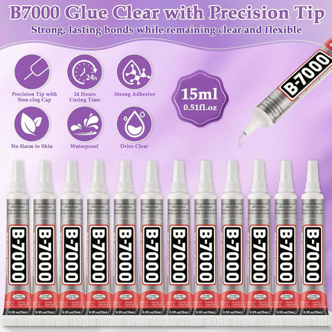 B7000 Glue Clear with Precision Tip for Rhinestones, 20 Pcs 15 mL/0.5 fl oz